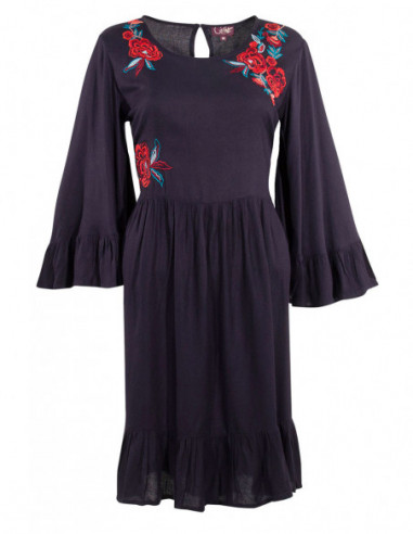 Robe bleu marine flamenco brodée fleurie pour l'hiver
