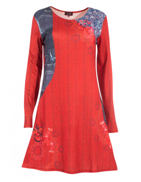 Colorful winter dress with trompe l'oeil