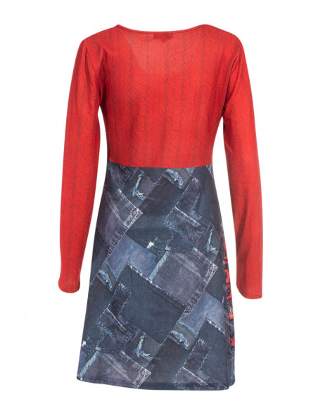 Dos de robe courte effet jupe imprimé patchwork original