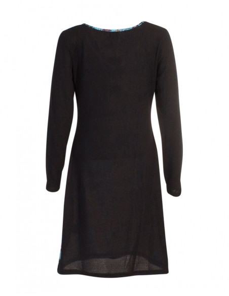 Robe ethnique dos uni noir à manches longues 
