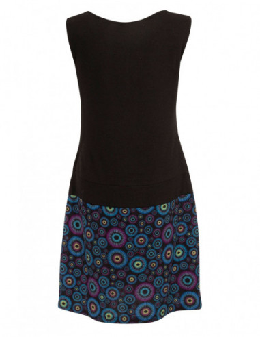 Dos de robe courte sans manches originale baba cool pour la mi-saison noir et bleu