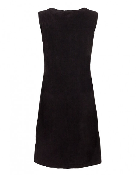 Dos de robe courte polaire sans manches avec broderies baba cool noire