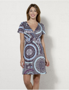 Robe ethnique courte été mandala bleue