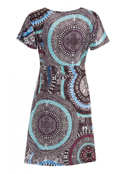 Robe ethnique courte été mandala bleue dos
