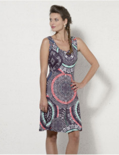 Robe ethnique sans manche aux imprimés mandalas bleus 