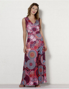 Robe hippie longue larges bretelles imprimé mandala