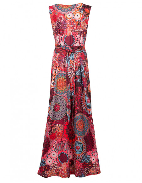 Robe hippie longue larges bretelles col v imprimé rose dos