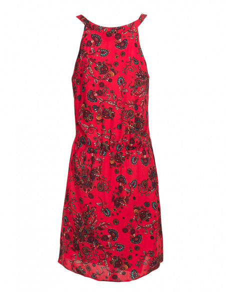 Petite robe chic rouge aux imprimés fleuris dos