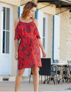 Robe courte bohème épaules dénudées avec motif fleuri