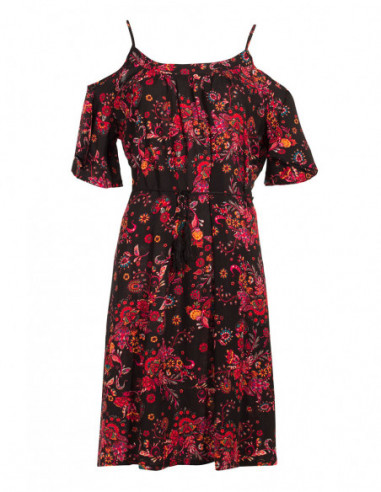 Robe courte féminine à épaules nues et imprimé fleuri coloré noir