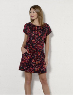 Robe courte droite à manches courtes avec motif fleuri original