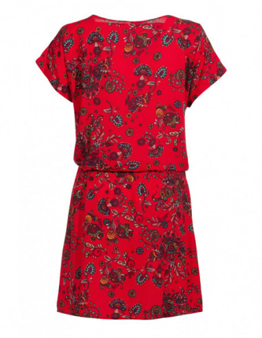 Robe courte bohème avec coupe droite et motifs fleuris rouge