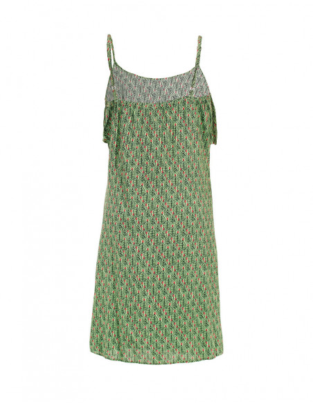 Petite robe originale estivale à volant vert dos