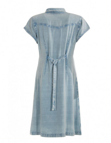 Robe courte bleu ciel en viscose brodée dos