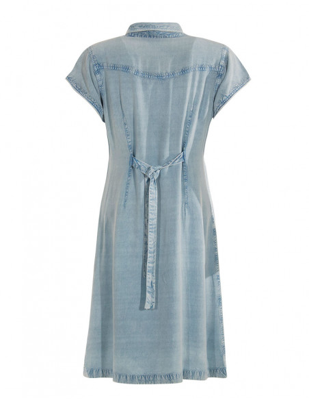 Embroidered stonewash button dress