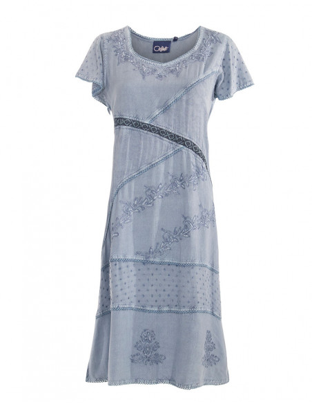 Petite robe argent dentelle et brodée ton sur ton