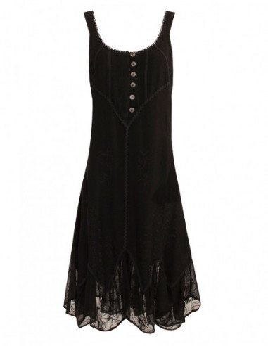 Robe brodée ton sur ton à bretelles larges noir