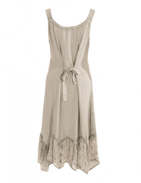 Robe brodée ton sur ton à bretelles larges vert eau dos