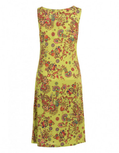 Robe courte drapée sans manches avec tissu extensible et motif boho vert anis