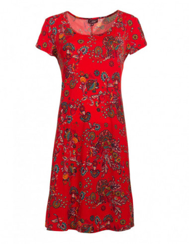 Robe d'été romantique manches courtes imprimé petites fleurs rouge