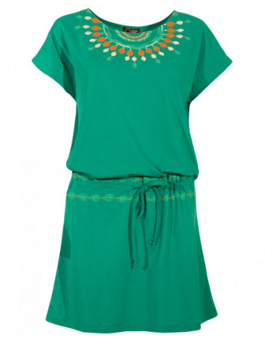 Robe courte ethnique avec ceinture à nouer