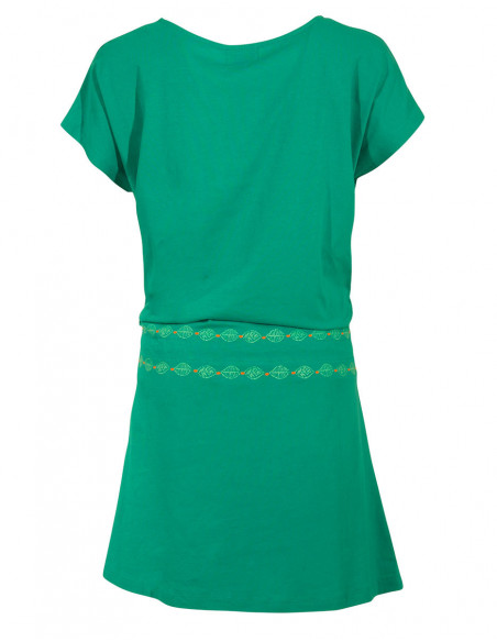 Robe courte ethnique avec ceinture à nouer verte dos