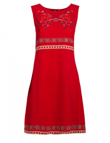 Robe chic courte sans manche imprimé fleurs rouge