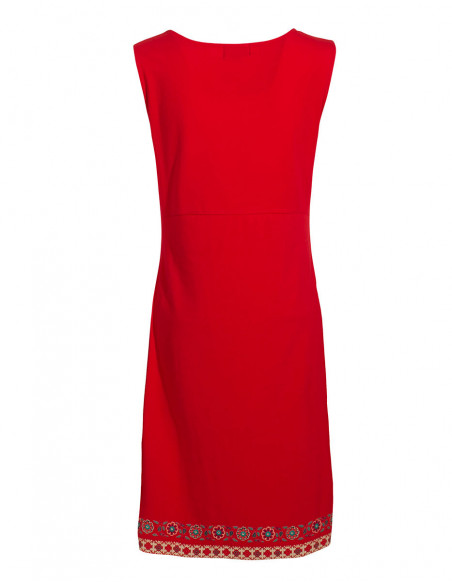 Robe chic courte sans manche imprimé fleurs rouge dos