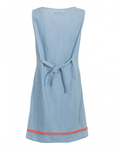 Denim dress with pompoms