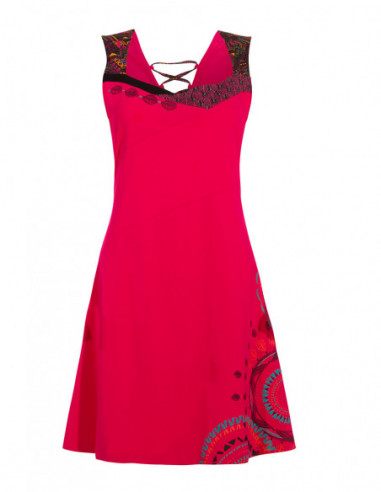 Robe courte unie rose fuchsia ethnique avec lacets dans le dos