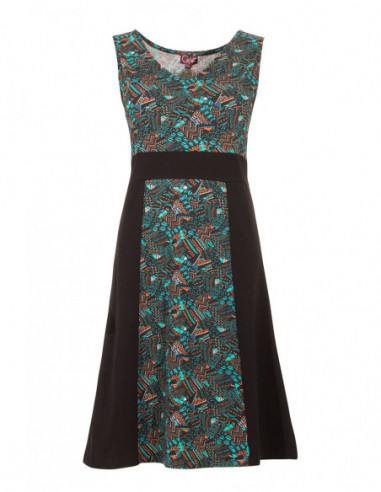 Robe ethnique courte col en V sans manche imprimé graphique