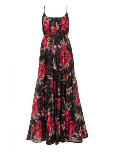Robe longue noire belles fleurs roses