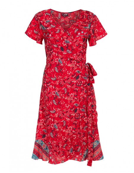 Robe d'été romantique à petites fleurs rouge dos