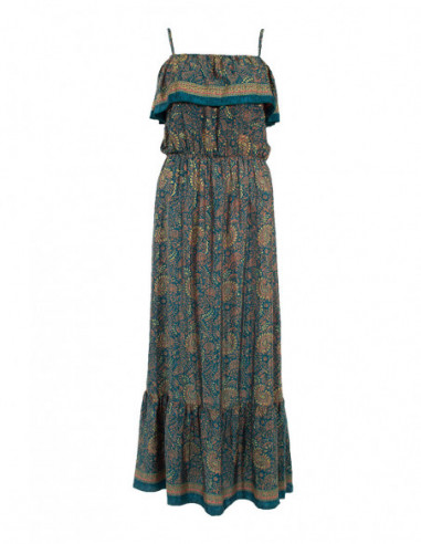 Robe longue espagnol à fines bretelles pour l'été bleu vert