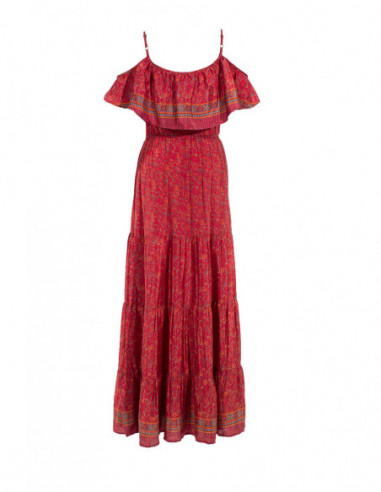 Robe longue volantée à épaules nues imprimé bohème