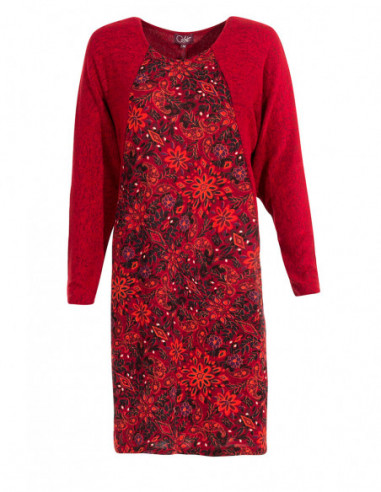 Robe courte manches chauve-souris imprimé ethnique original rouge