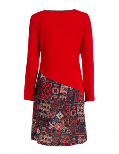 Dos de robe courte en coton d'hiver baba cool motif patchwork rouge