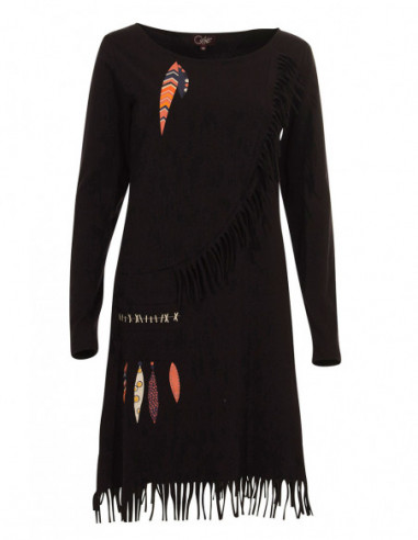 Robe originale gypsy à franges noire