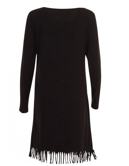 Robe courte à franges boho chill unie noire