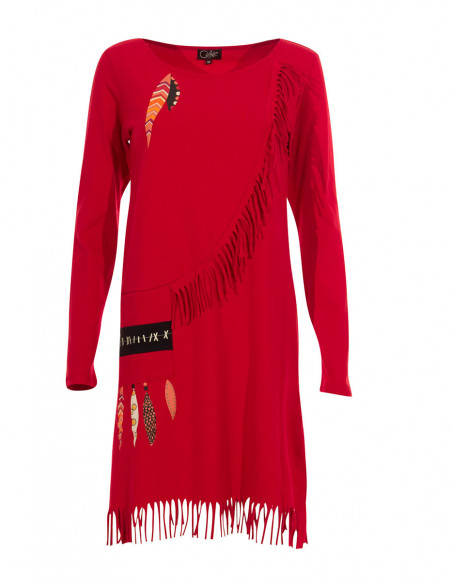 Robe courte à franges boho chill unie