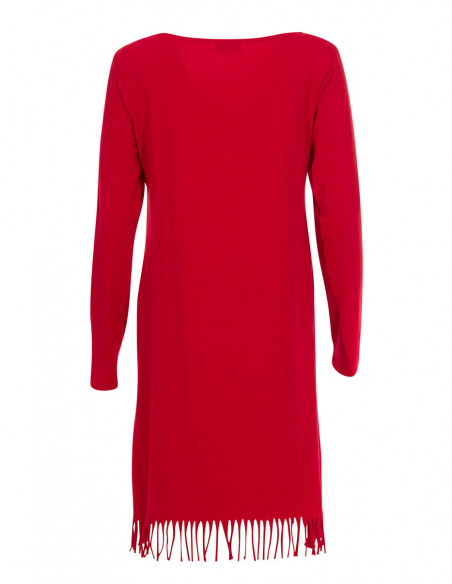 Robe courte à franges boho chill unie rouge