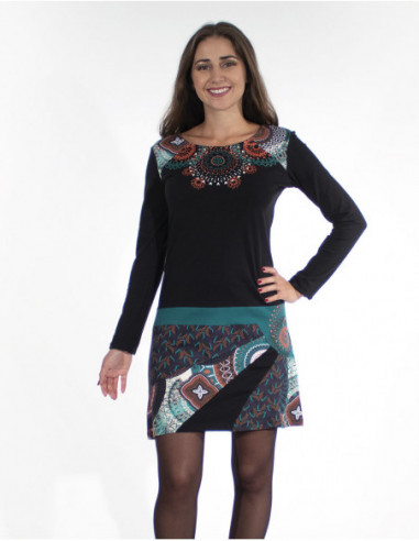 Robe courte en coton ethnique baba cool rouge