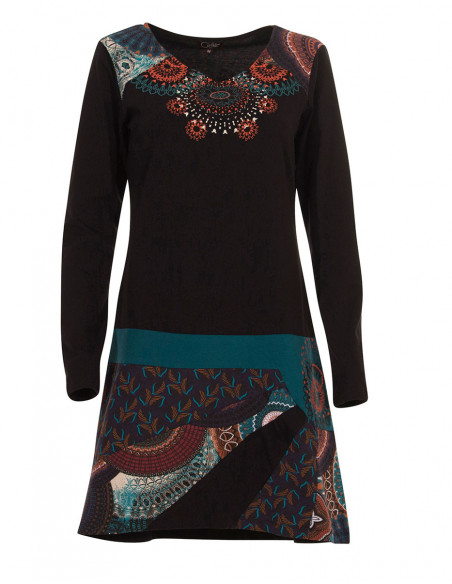 Robe courte baba cool en coton avec imprimé mandala original bleu émeraude