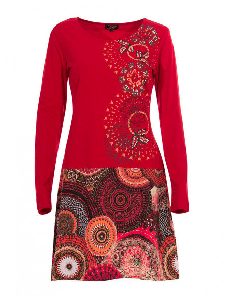 Colorful rosette dress, long sleeves