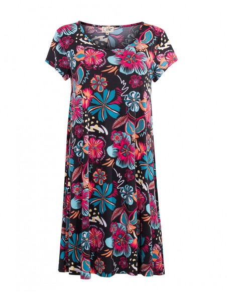 Robe courte à manches courtes tropicale noire