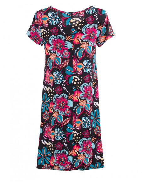 Robe évasée d'été fluide pour femme à motif tropical noir