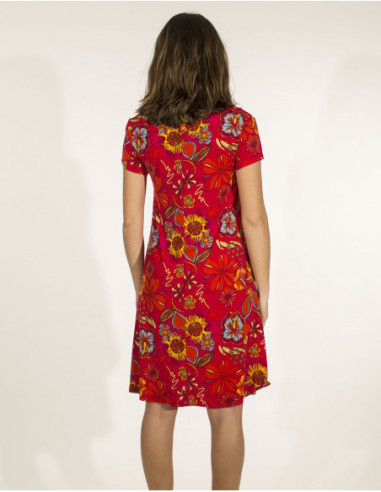 Robe évasée d'été fluide pour femme à motif tropical  rouge