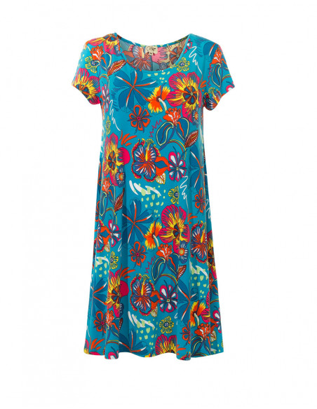 Short dress with flowers & small sleeves