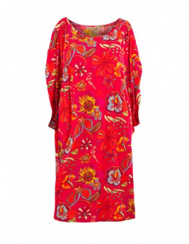 Robe d'été fluide à épaules fendues et motif fleurs tropicales rouge