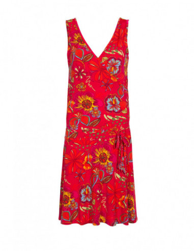 Robe courte volantée esprit tropical rouge